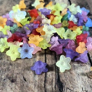 Acrylic Small Flower Beads, Transparent Assorted Color Flower Beads, Small Flower Charms, 5 Petal Round Flower Caps, Nature Beads