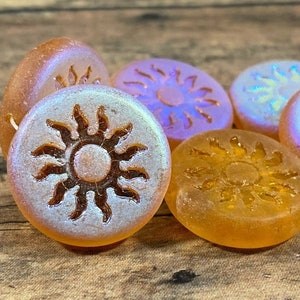 Czech Glass Beads, 22mm Matte Pumpkin Sun Coin with AB Finish, Orange Coin Beads- Qty 1 bead