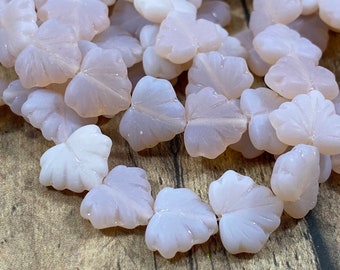 Matte Opaline Pink Maple Leaf Beads, 11x13mm Czech Glass Beads, Pastel Pink Leaves for Spring Jewelry - Qty 10 pcs