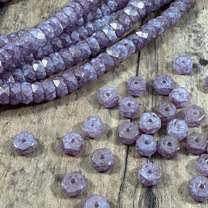 6mm Stone Pink Luster Faceted Flat Rondelle, Czech Glass Beads, Pink Faceted Beads, Fire-polish Czech Beads - Qty 50 pcs