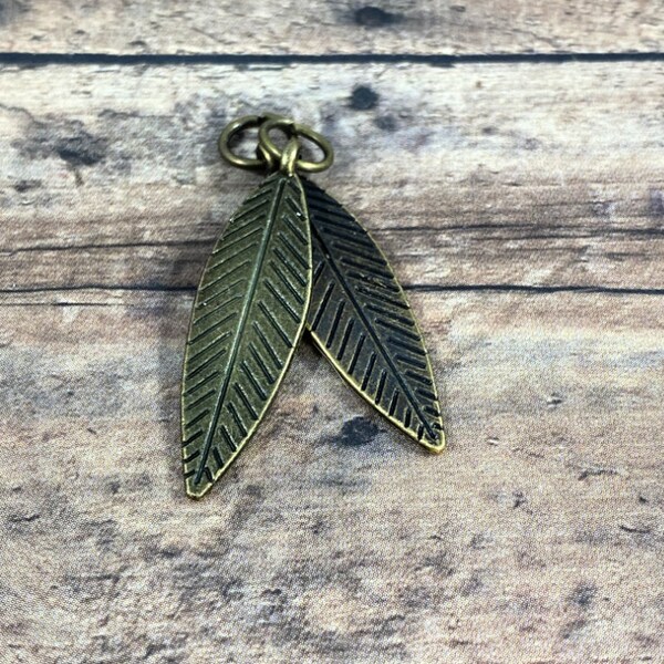 Metal Leaf Beads, 32.5mm Etched Leaf Charms, Bronze Leaves, Pendant Leaves for Necklaces and Earrings - Qty 2 pcs