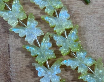 Large Glass Butterfly Green Iridescent Focal Beads 25x21mm Jewelry Making Supplies - Qty 2 pcs
