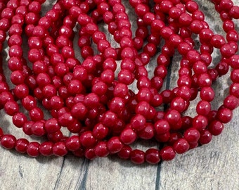 Czech Glass Beads, 4mm Czech Firepolish Maroon Faceted Round Beads, Spacer Beads, Small Opaque Red Beads - Qty 50 pcs