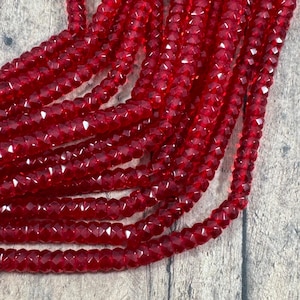 6mm Transparent Siam Ruby Red Czech Glass Beads | Faceted Flat Rondelle Firepolish - Qty 50 pcs