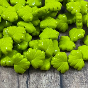 Bright Green Maple Leaf, 11x13mm Opaque Green Leaf Beads, Czech Glass Leaf Beads, Leaves for Spring - Qty 10 pcs