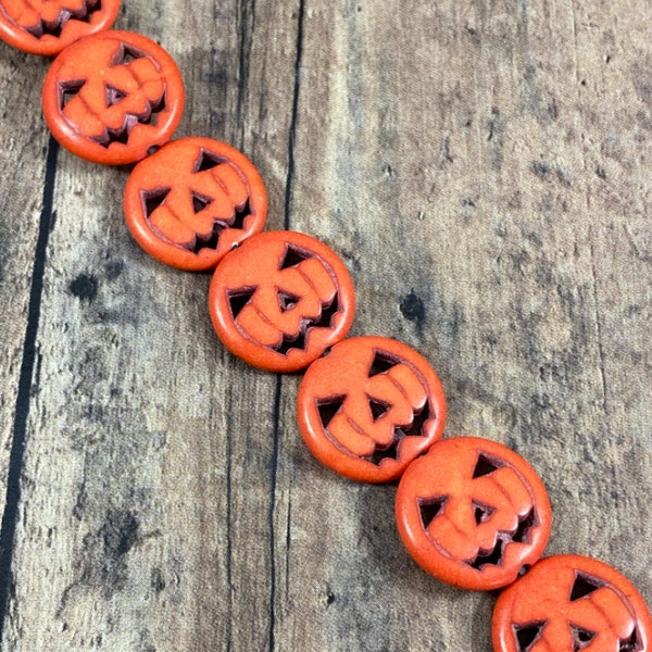 Jack O'Lantern Glass Beads, Pumpkin Charms, Round Orange Beads, Halloween Beads, Halloween Jewelry - Qty 4 pcs