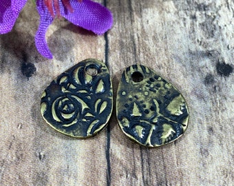 TierraCast Flora Charms, Bronze Teardrop Charms, Dulce Vida Collection, Oxidized Brass, Made in USA - Qty 2 pcs