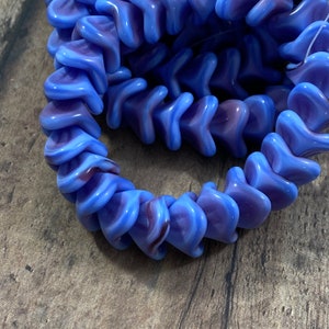 Two-tone Blue and Purple 3-Petal Flower Beads, 12x9mm Bell Flower, Opaque Baby Blue Fuchsia Mix Czech Glass Flower Beads - Qty 12 pcs