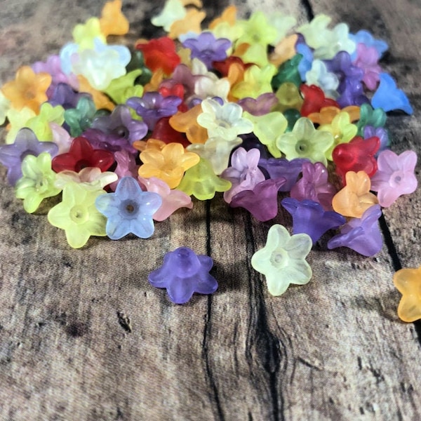 Acrylic Small Flower Beads, Transparent Assorted Color Flower Beads, Small Flower Charms, 5 Petal Round Flower Caps, Nature Beads