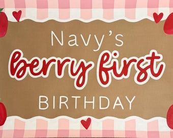 Hand Painted Berry First Birthday Banner - brown paper banner, birthday, bachelorette, party decor, graduation banner, wedding, engagement