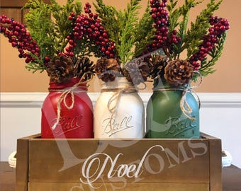 Mason jar christmas centerpiece Rustic mason jar christmas | Etsy