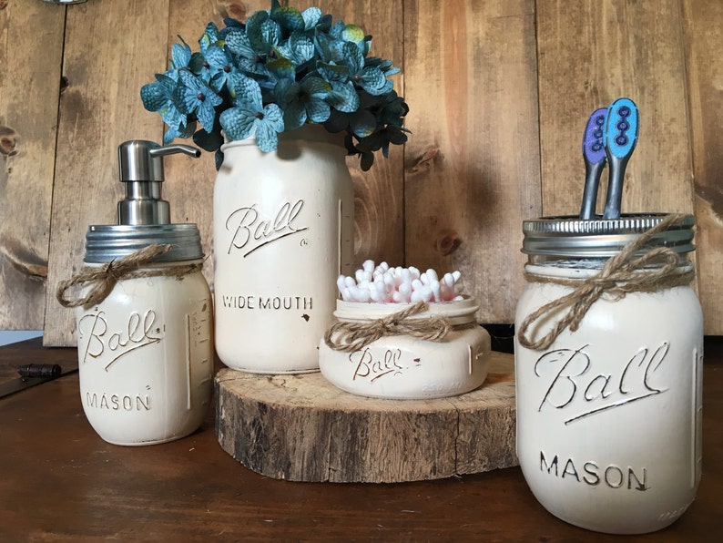 Mason jar bathroom set mason jar bathroom chalk painted Etsy