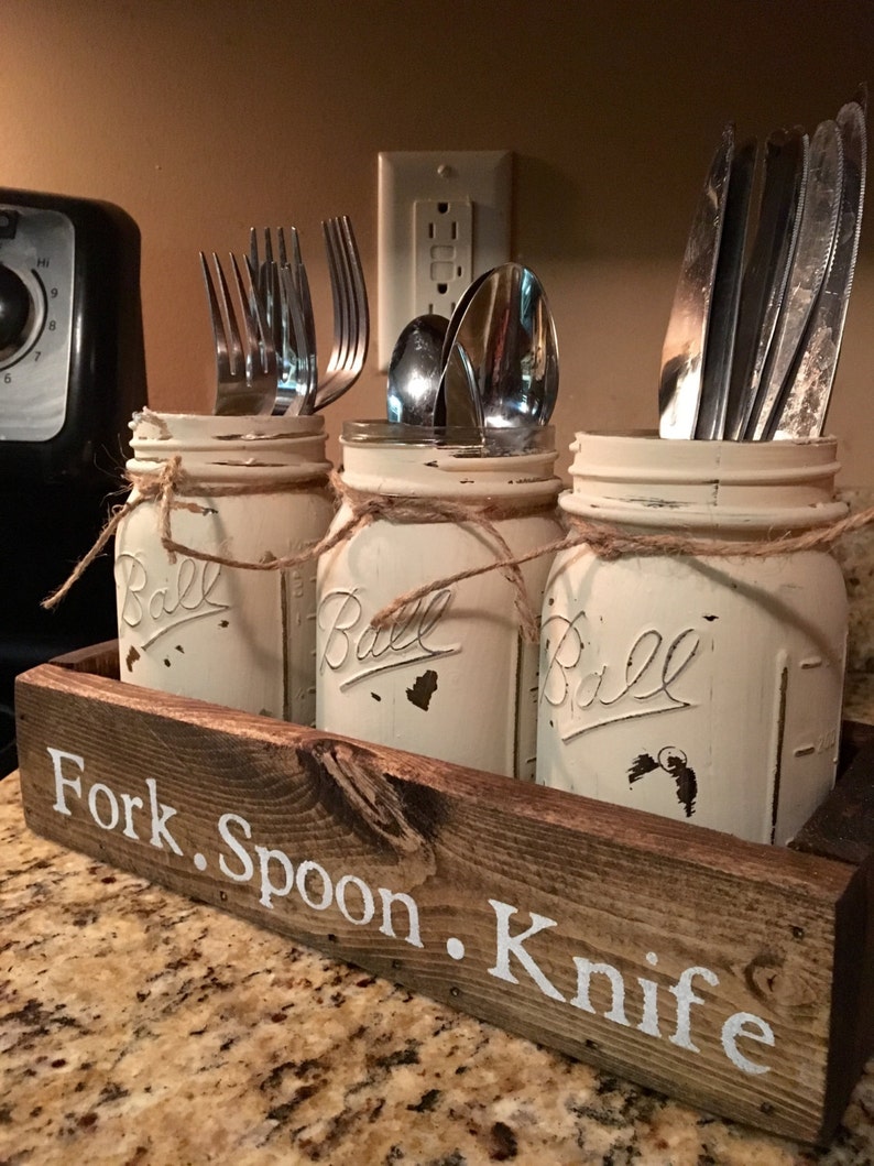 Utensil Mason Jar Holder Utensil Storage Party Supplies Etsy