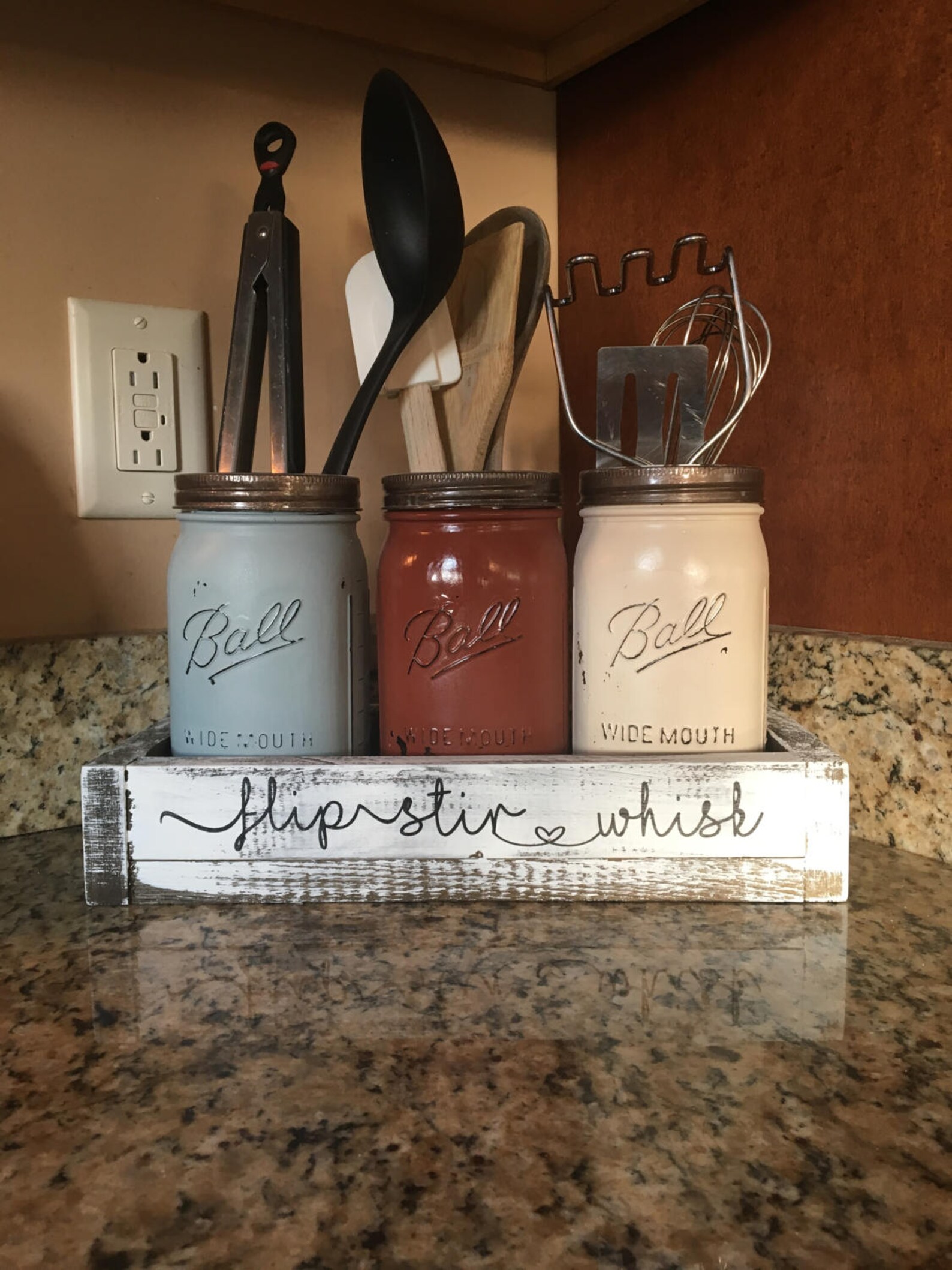 Mason jar utensil holder kitchen utensil holder utensil Etsy