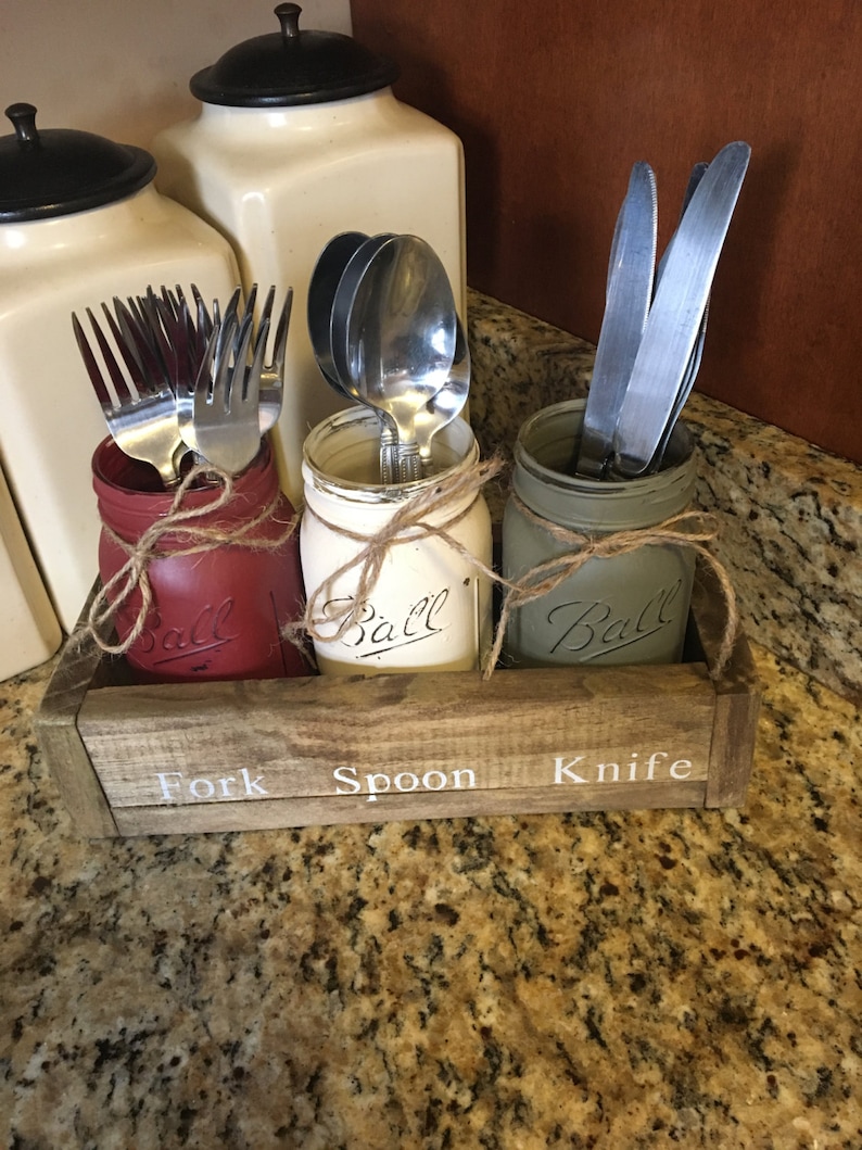 Utensil Holder Mason Jar Utensil Holder Party Storage Mason Etsy