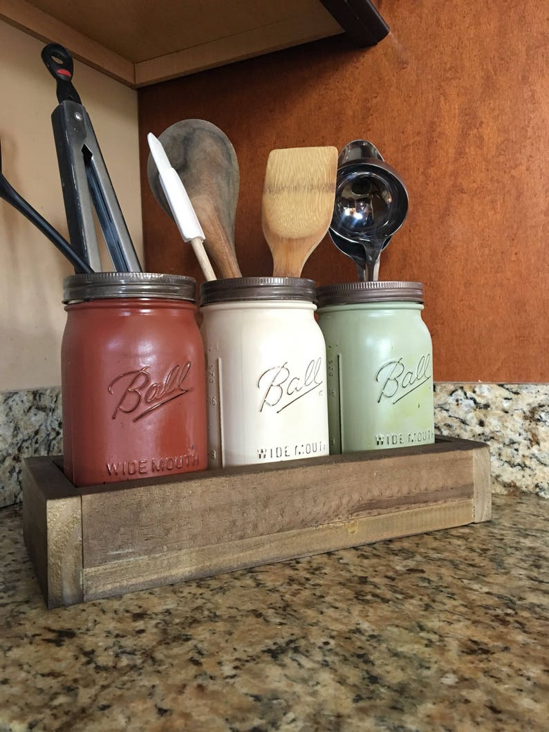 Mason Jar Utensil Holder Kitchen Utensil Storage Utensil Etsy