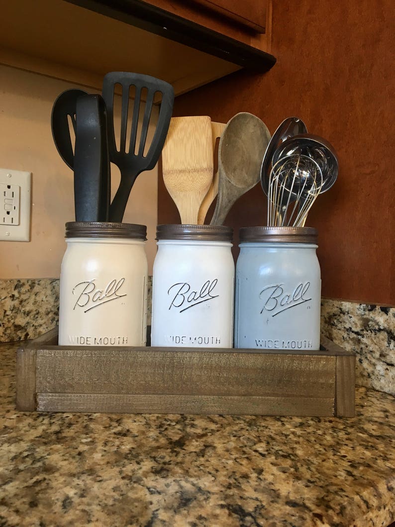 Mason jar utensil holder Kitchen Utensil jar soap dispenser image 0