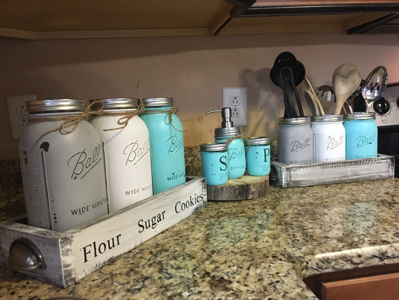 Mason jar utensil holder mason jar canister set complete Etsy