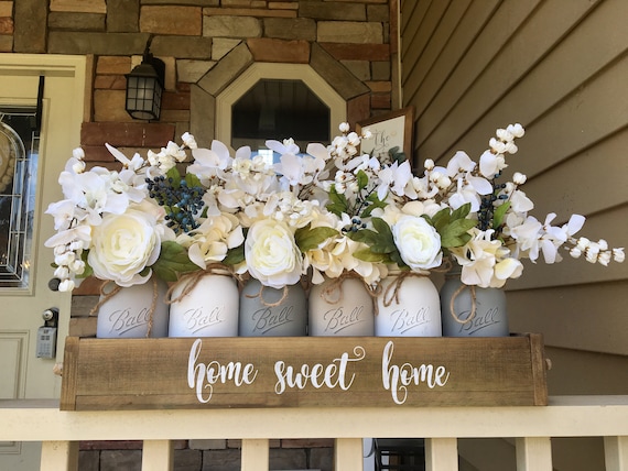 Mason Jar Centerpiece Grey Mason Jar Decor Rustic Etsy