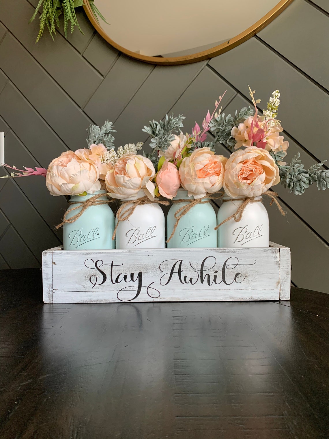 Spring Centerpiece Mason Jar Spring Decor Mason Jar Peony Etsy