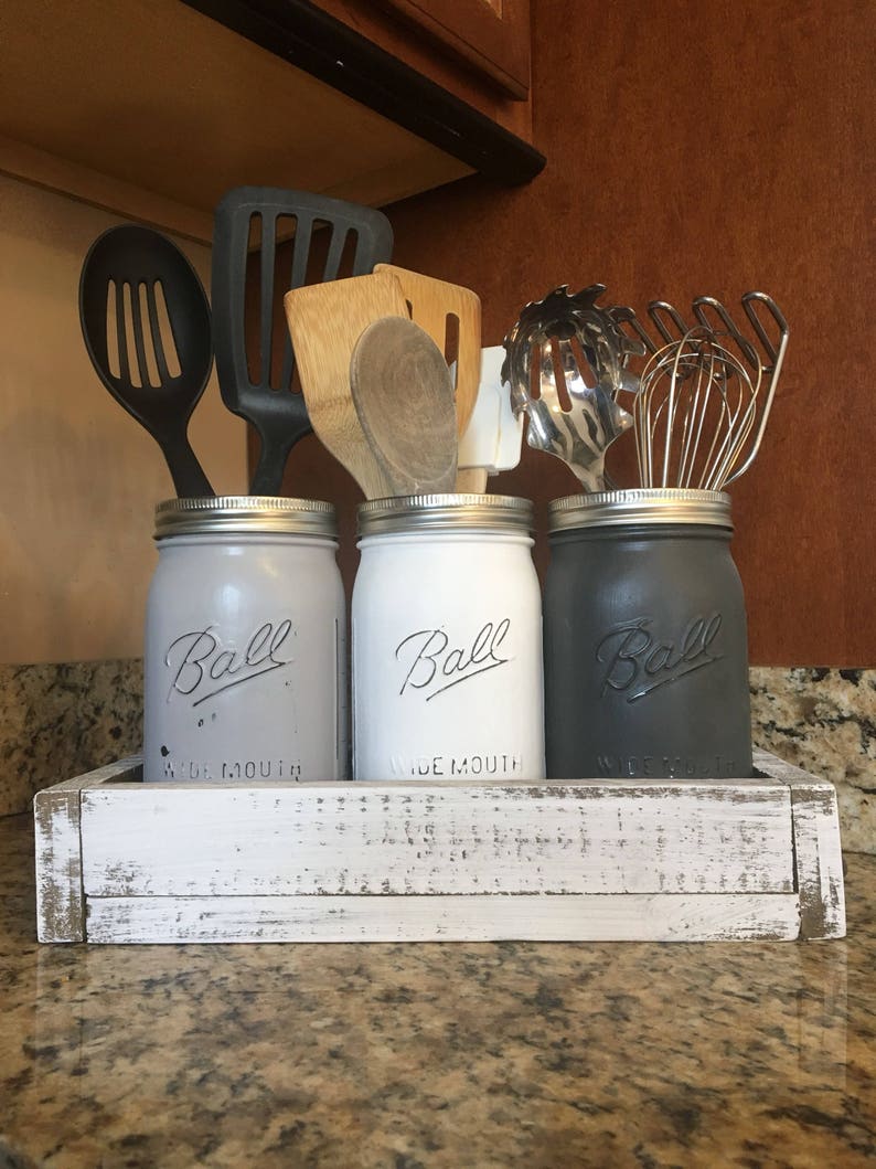 Mason jar utensil holder mason jar kitchen set mason jar Etsy