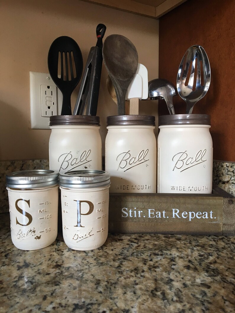 Mason Jar Utensil Holder Kitchen Utensil Storage Utensil Etsy