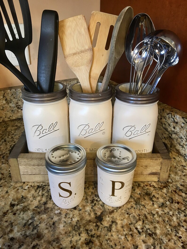 Mason jar utensil holder canister set mason jar soap Etsy