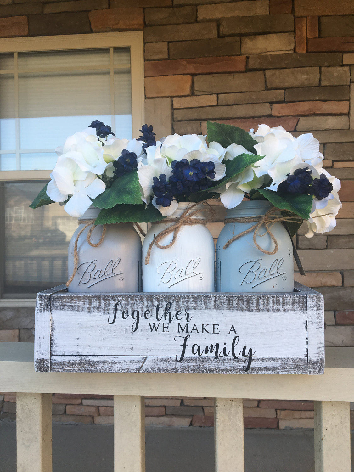 Mason jar centerpiece 3 jar planter box wedding centerpiece Etsy