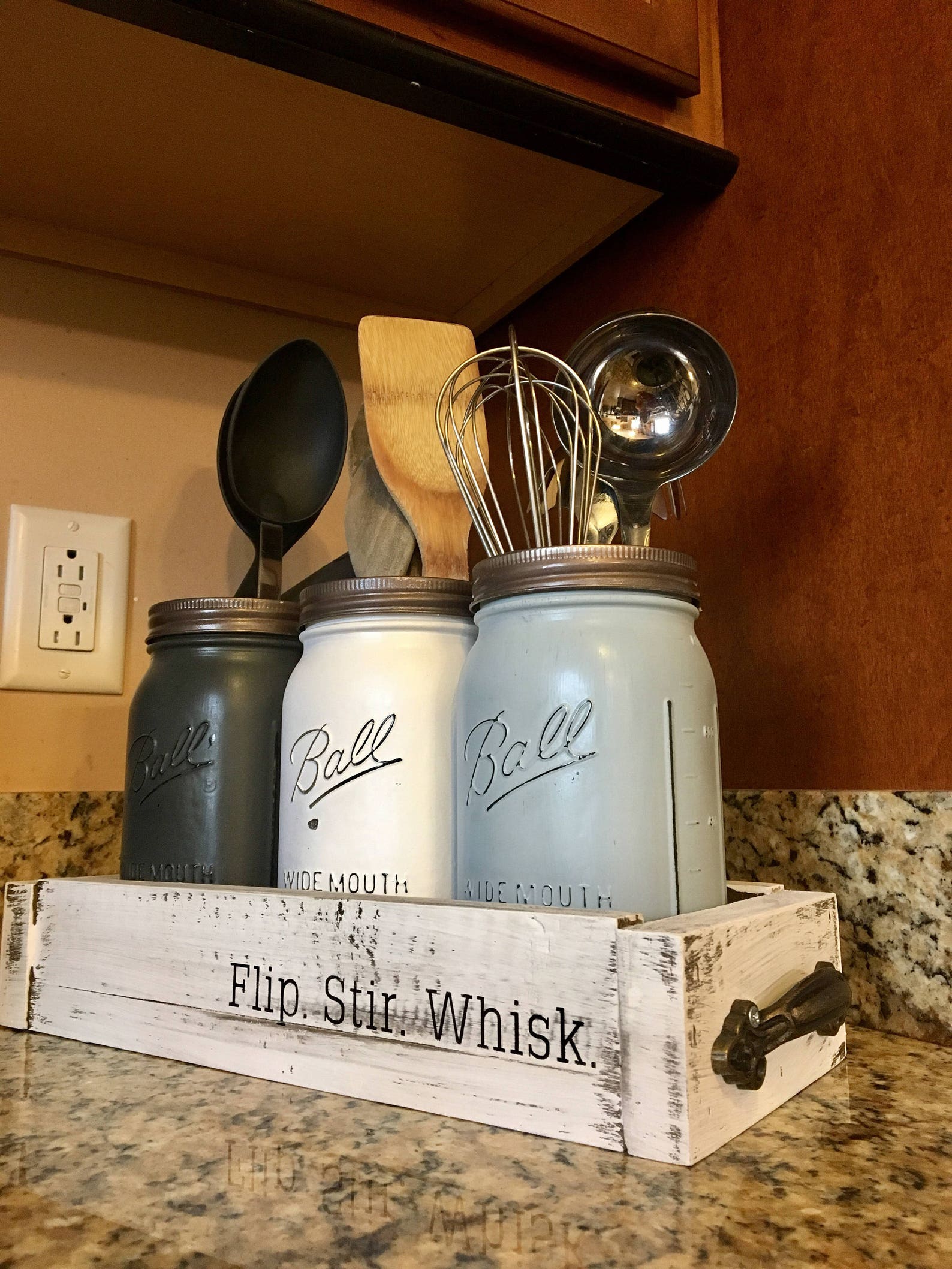 Mason Jar utensil holder utensil caddy rustic kitchen Etsy