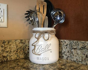 half gallon utensil holder, mason jar utensil holder, mason jar kitchen storage, kitchen utensil holder, rustic utensil