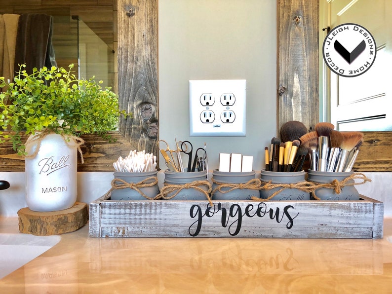 Makeup Storage Mason Jar Storage Makeup Container Bathroom Etsy