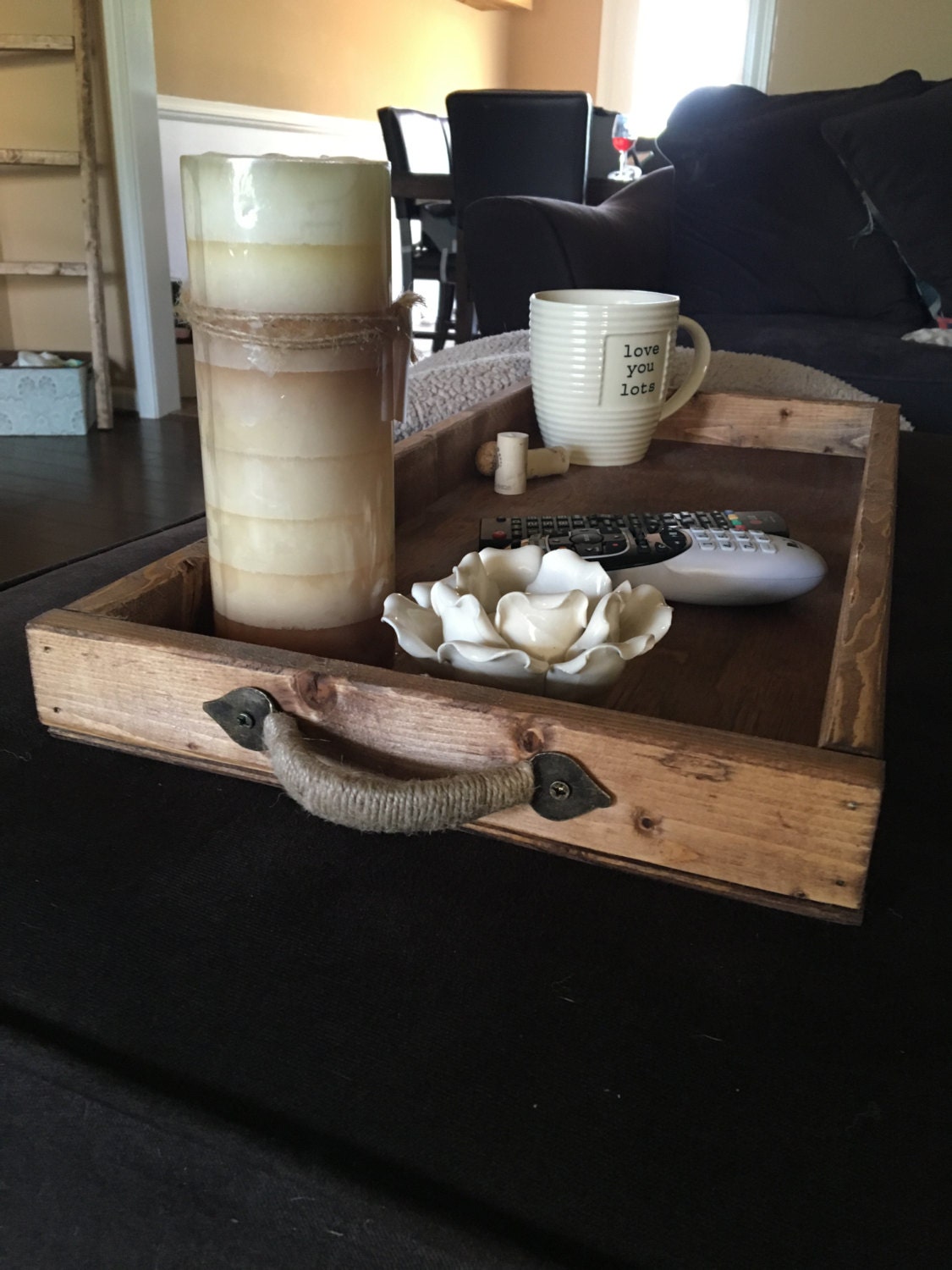 Ottoman TV Tray remote holder drink station living room Etsy