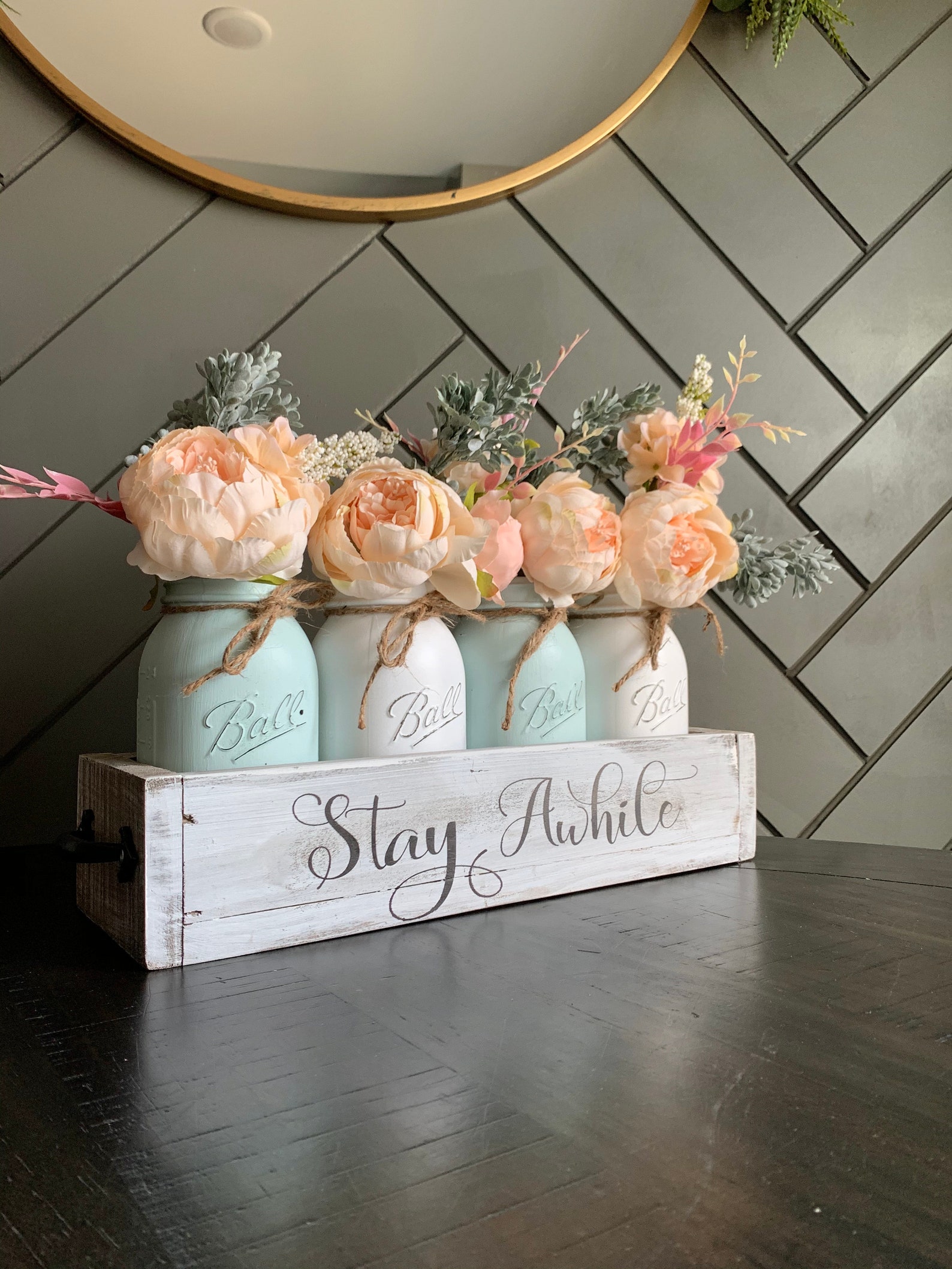 Spring Centerpiece Mason Jar Spring Decor Mason Jar Peony Etsy