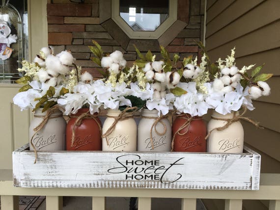 Mason Jar Centerpiece Cotton Decoration Mason Jar Etsy