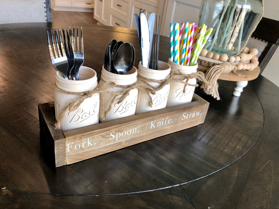 Utensil Mason Jar Holder Utensil Storage Party Supplies Etsy