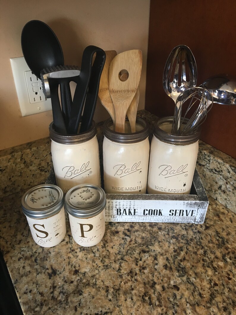 Utensil Holder Canister Set Tea Set Kitchen Storage Mason Etsy