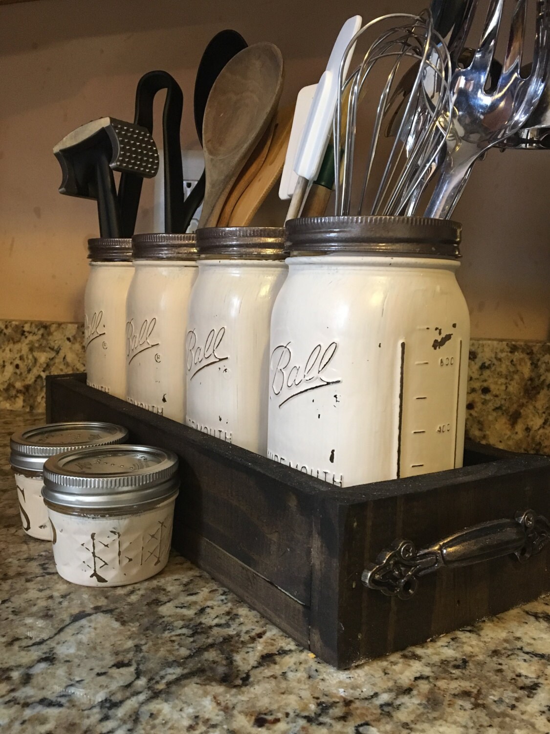 Mason Jar Utensil Holder Mason Jar Kitchen Set Utensil Etsy