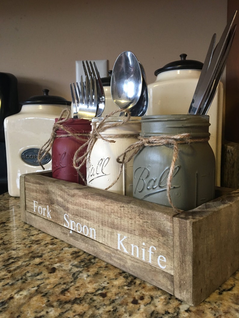 Utensil Holder Mason Jar Utensil Holder Party Storage Mason Etsy