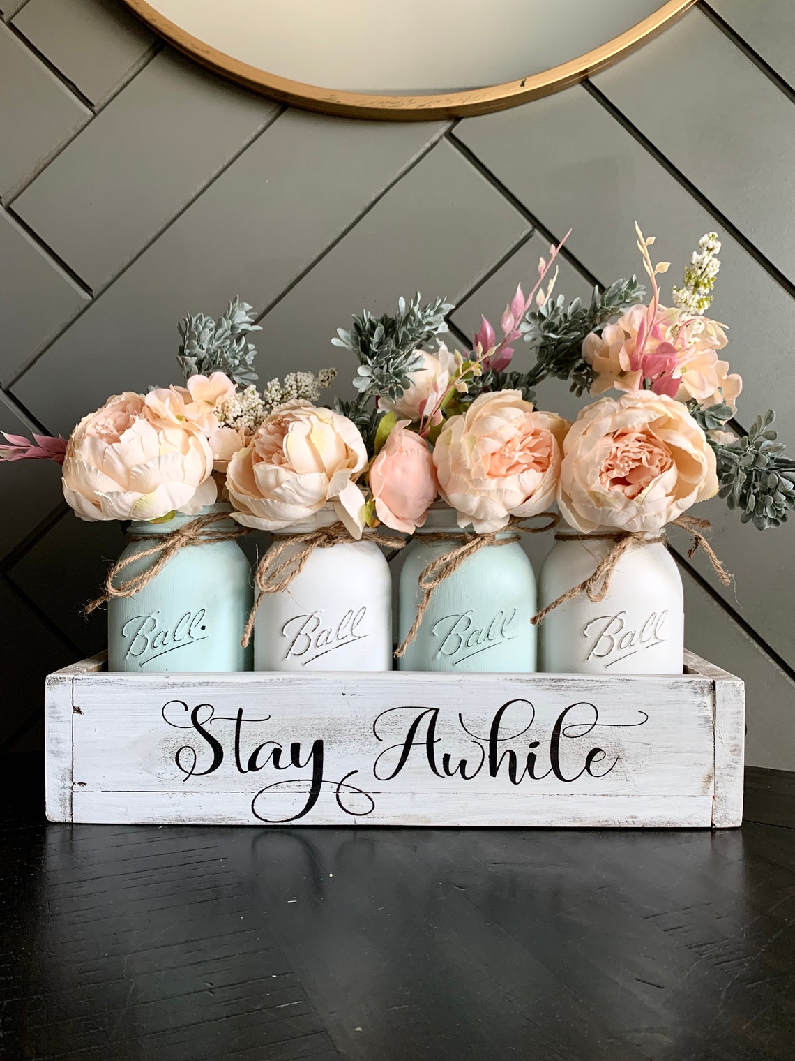 Spring Centerpiece Mason Jar Spring Decor Mason Jar Peony Etsy