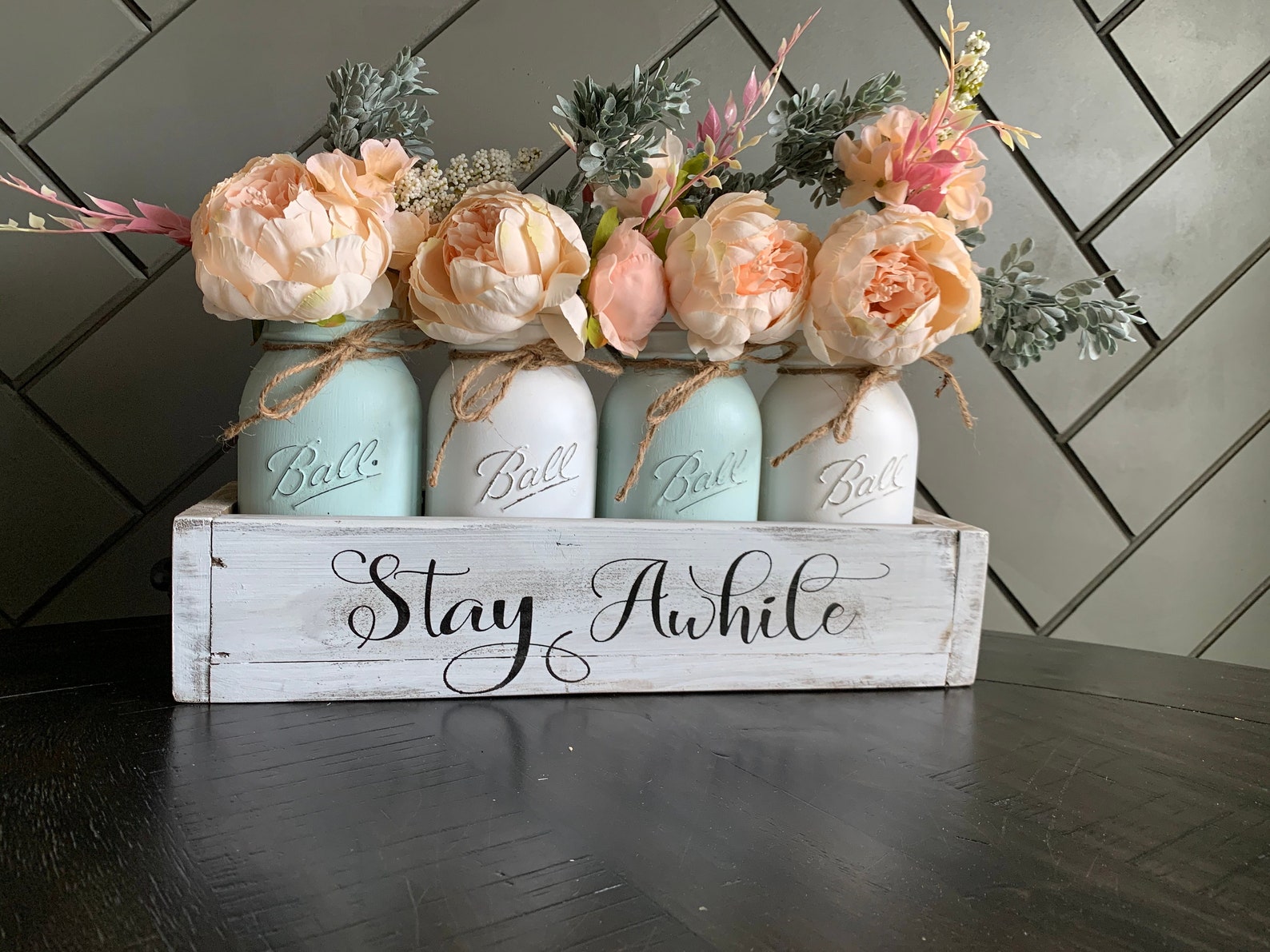 Spring Centerpiece Mason Jar Spring Decor Mason Jar Peony Etsy