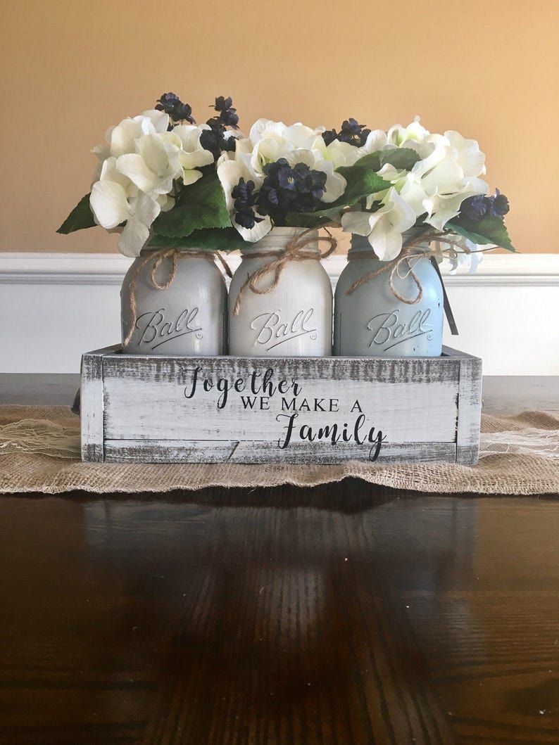 Mason Jar Centerpiece 3 Jar Planter Box Wedding Centerpiece Etsy