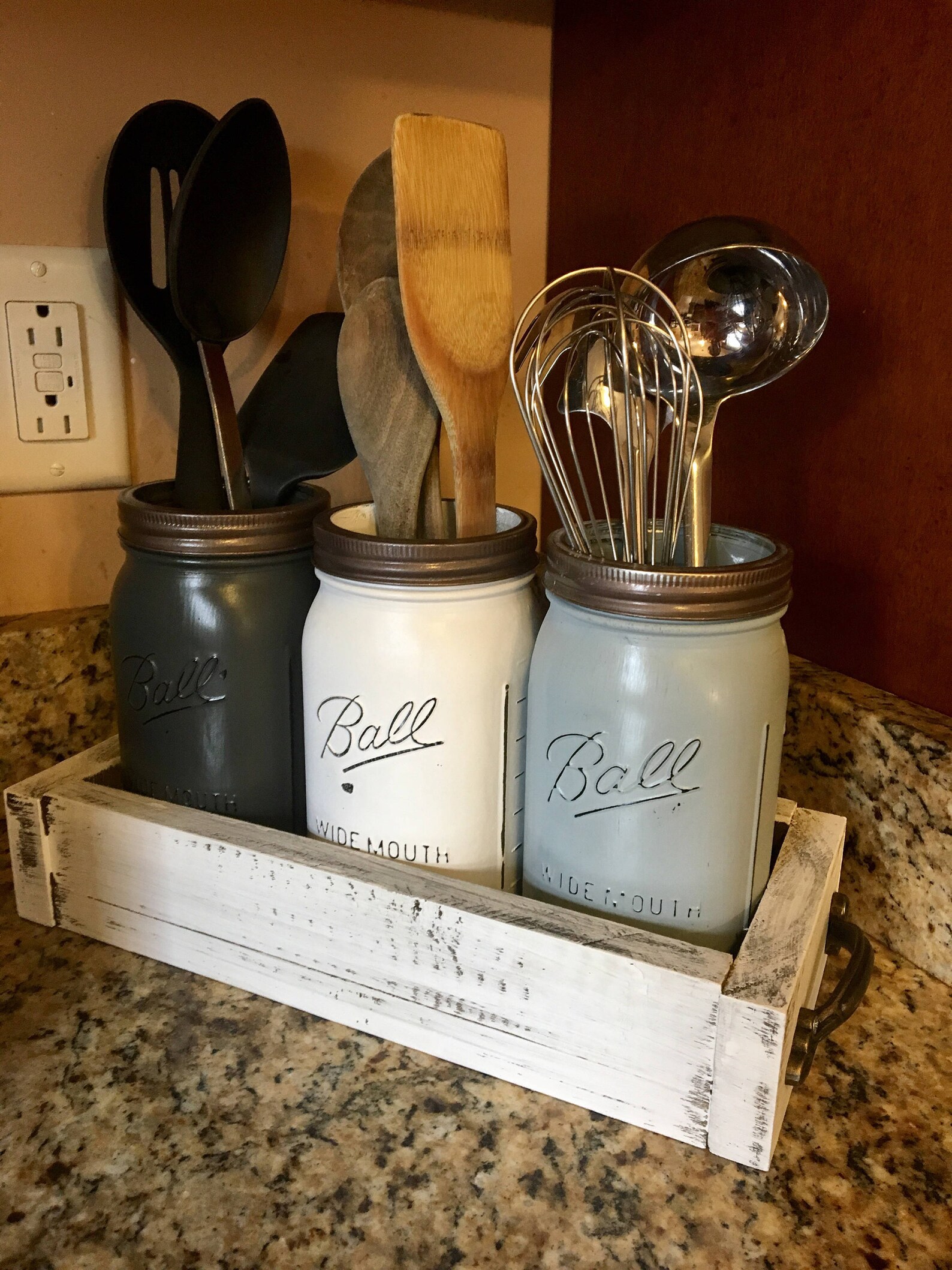 Mason Jar utensil holder utensil caddy rustic kitchen Etsy