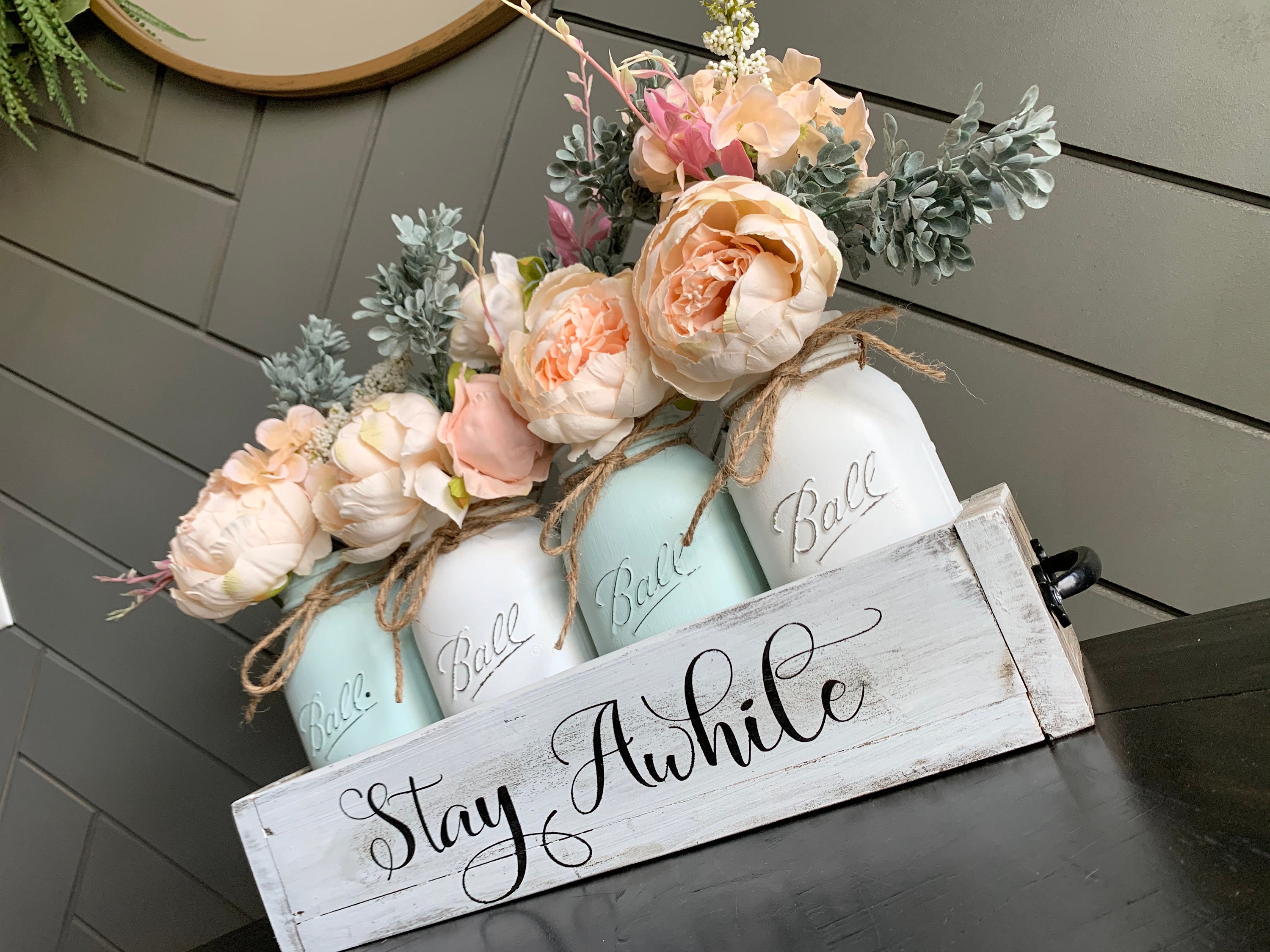 Spring Centerpiece Mason Jar Spring Decor Mason Jar Peony Etsy