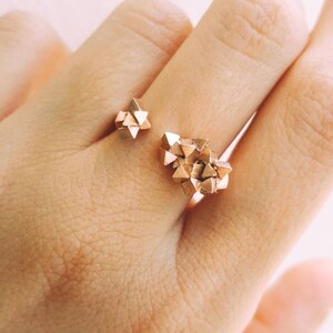 18K Rose Gold Ring, Cubes Ring, Geometric Ring, Triangle Ring, Gold Open Ring, Gold Faceted Ring, Alternative Ring, Gift For Her, Woman Ring image 2