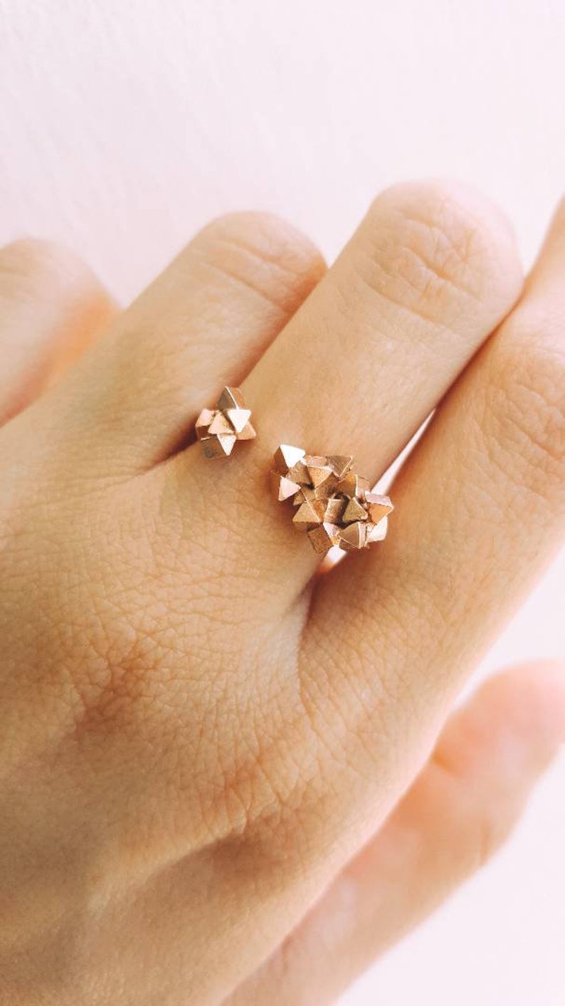 18K Rose Gold Ring, Cubes Ring, Geometric Ring, Triangle Ring, Gold Open Ring, Gold Faceted Ring, Alternative Ring, Gift For Her, Woman Ring image 2