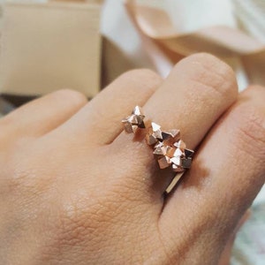 18K Rose Gold Ring, Cubes Ring, Geometric Ring, Triangle Ring, Gold Open Ring, Gold Faceted Ring, Alternative Ring, Gift For Her, Woman Ring image 6