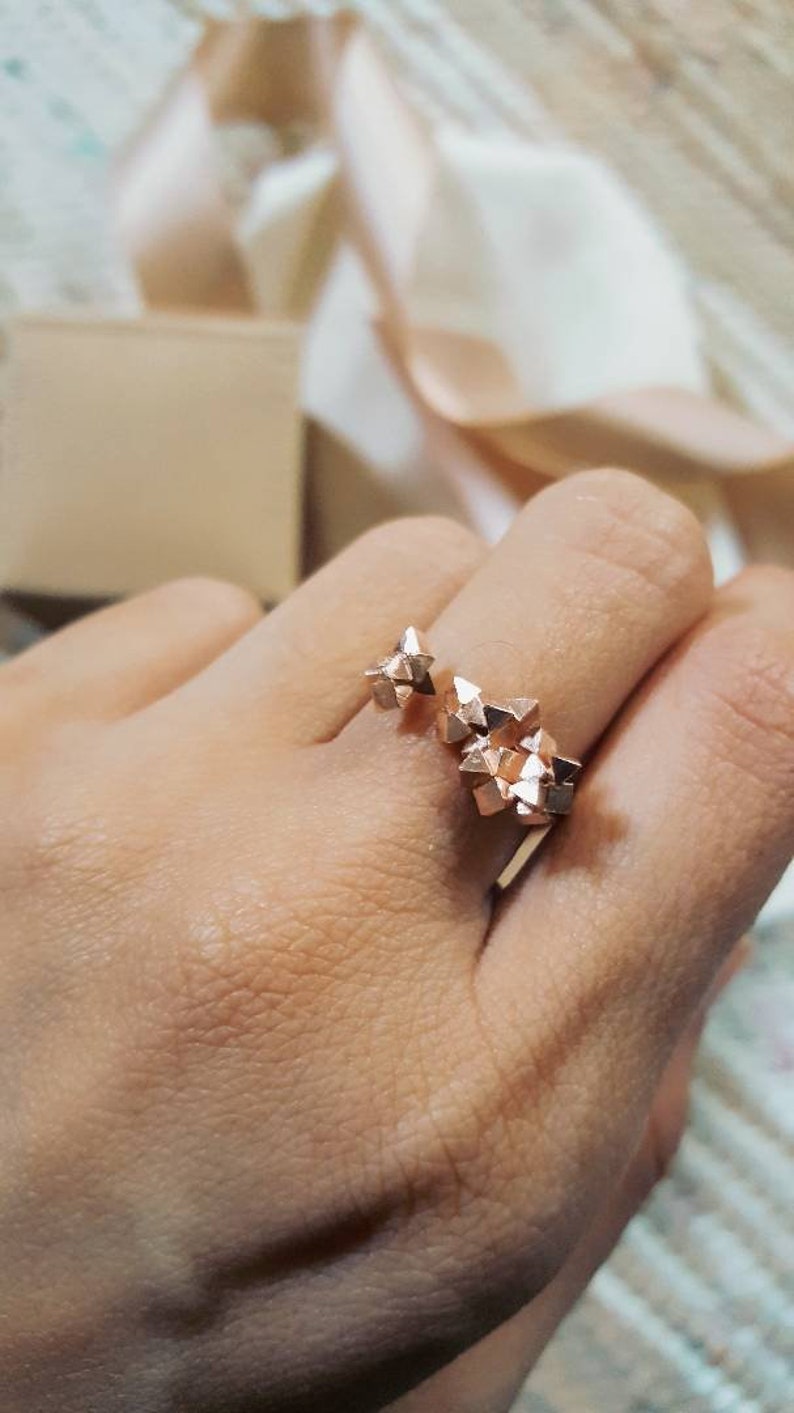 18K Rose Gold Ring, Cubes Ring, Geometric Ring, Triangle Ring, Gold Open Ring, Gold Faceted Ring, Alternative Ring, Gift For Her, Woman Ring image 6