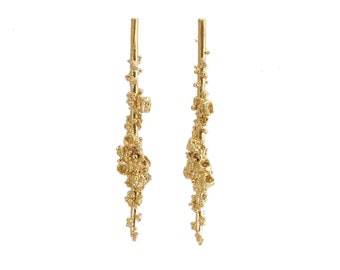 Drop Gold Earrings, Gold Granules Earrings, contemporary Earrings, Nature Earrings, Gift for her, Gemstones Earrings, Statement Earrings