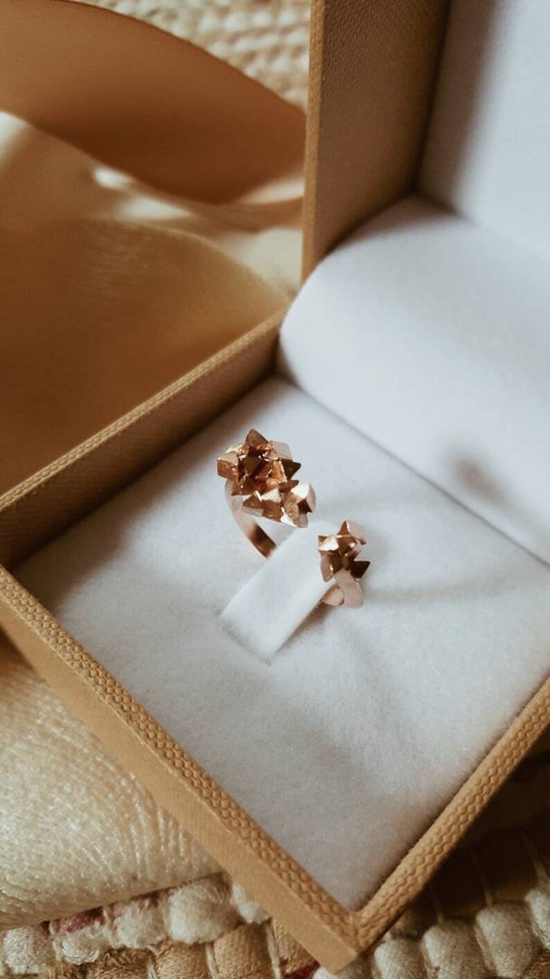 18K Rose Gold Ring, Cubes Ring, Geometric Ring, Triangle Ring, Gold Open Ring, Gold Faceted Ring, Alternative Ring, Gift For Her, Woman Ring image 5