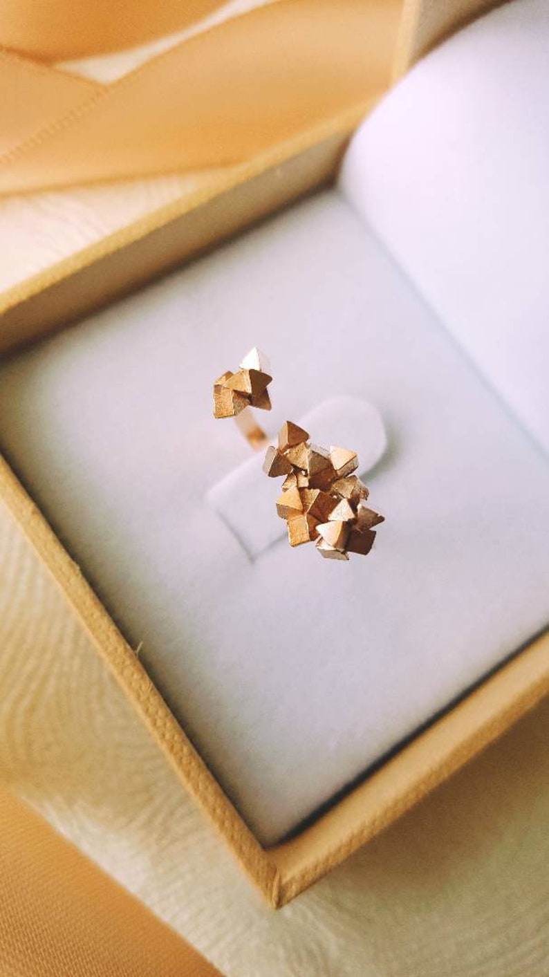 18K Rose Gold Ring, Cubes Ring, Geometric Ring, Triangle Ring, Gold Open Ring, Gold Faceted Ring, Alternative Ring, Gift For Her, Woman Ring image 3